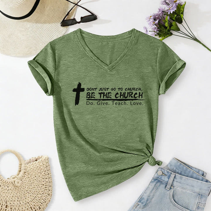 Christianartworkshop Women's Don't Just Go To Church Be The Church Casual V-Neck T-shirt - Olive Green - 2XL - image 12