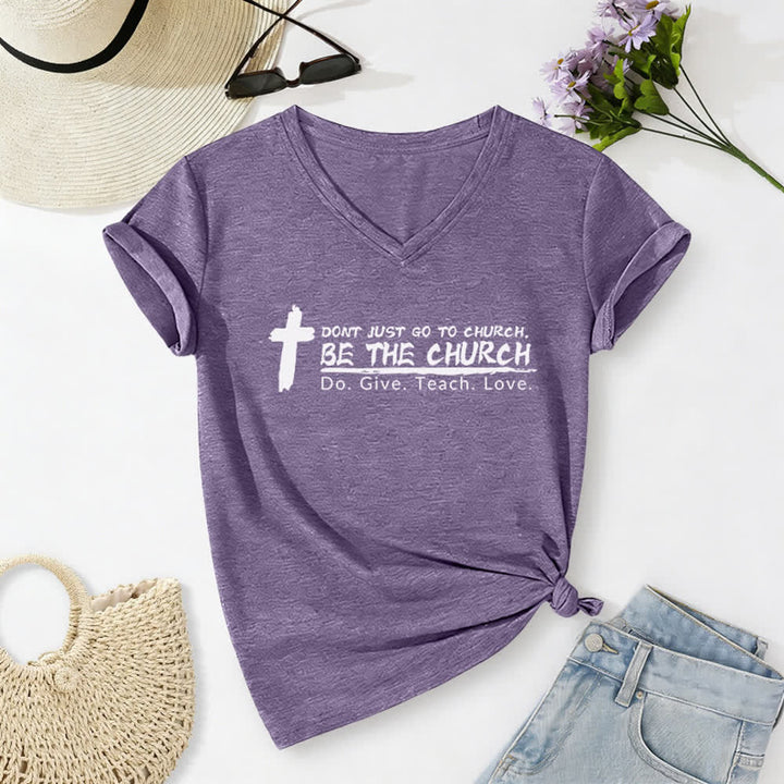 Christianartworkshop Women's Don't Just Go To Church Be The Church Casual V-Neck T-shirt - Purple - 2XL - image 24