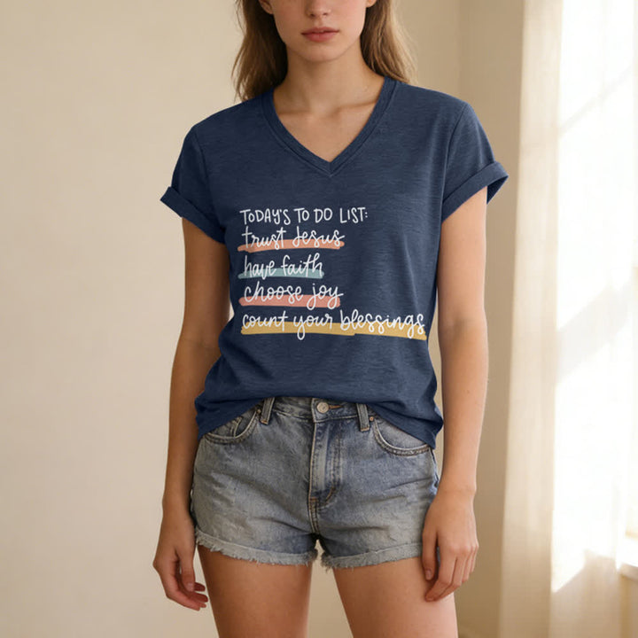 Christianartworkshop Today 's To-Do List Trust Jesus Have Faith Choose Joy Casual V-Neck T-shirt - image 1