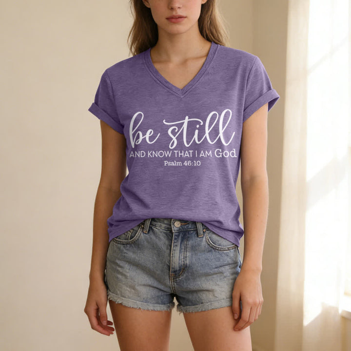 Christianartworkshop Women's Be Still And Know That I Am God Casual V-neck T-shirt - image 25