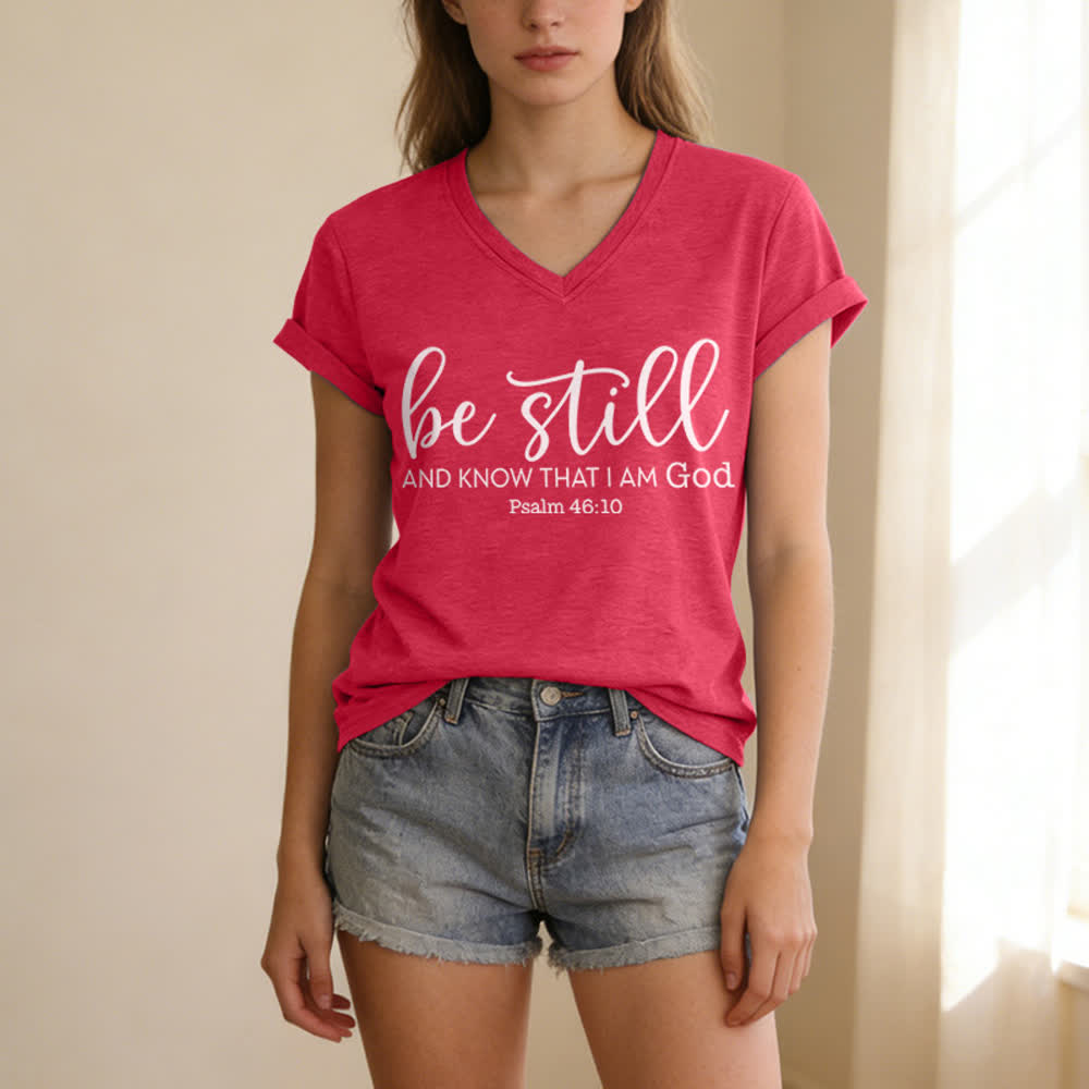 Christianartworkshop Women's Be Still And Know That I Am God Casual V-neck T-shirt - image 21