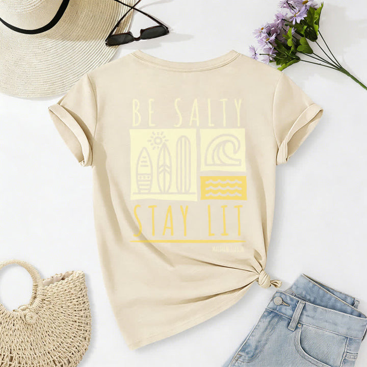Christianartworkshop Women's Be Salty Stay Lit Printed Casual V-neck T-shirt - image 21