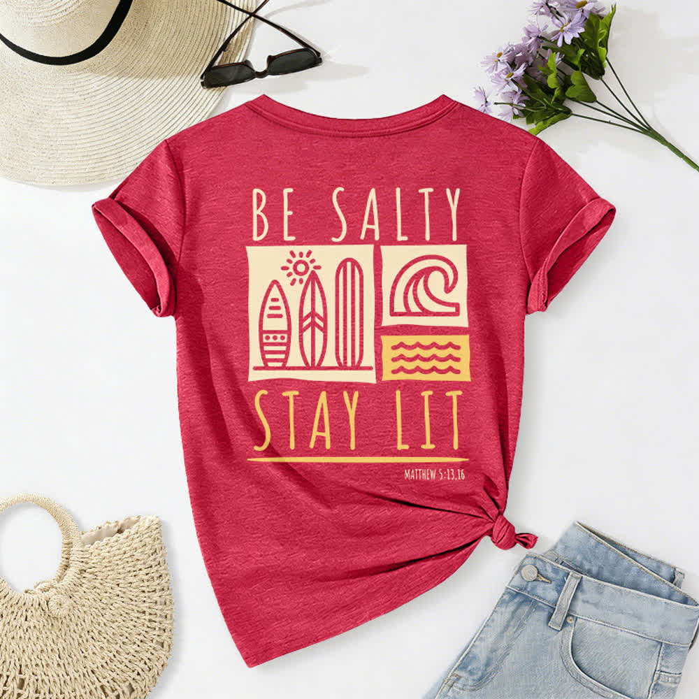 Christianartworkshop Women's Be Salty Stay Lit Printed Casual V-neck T-shirt - image 51