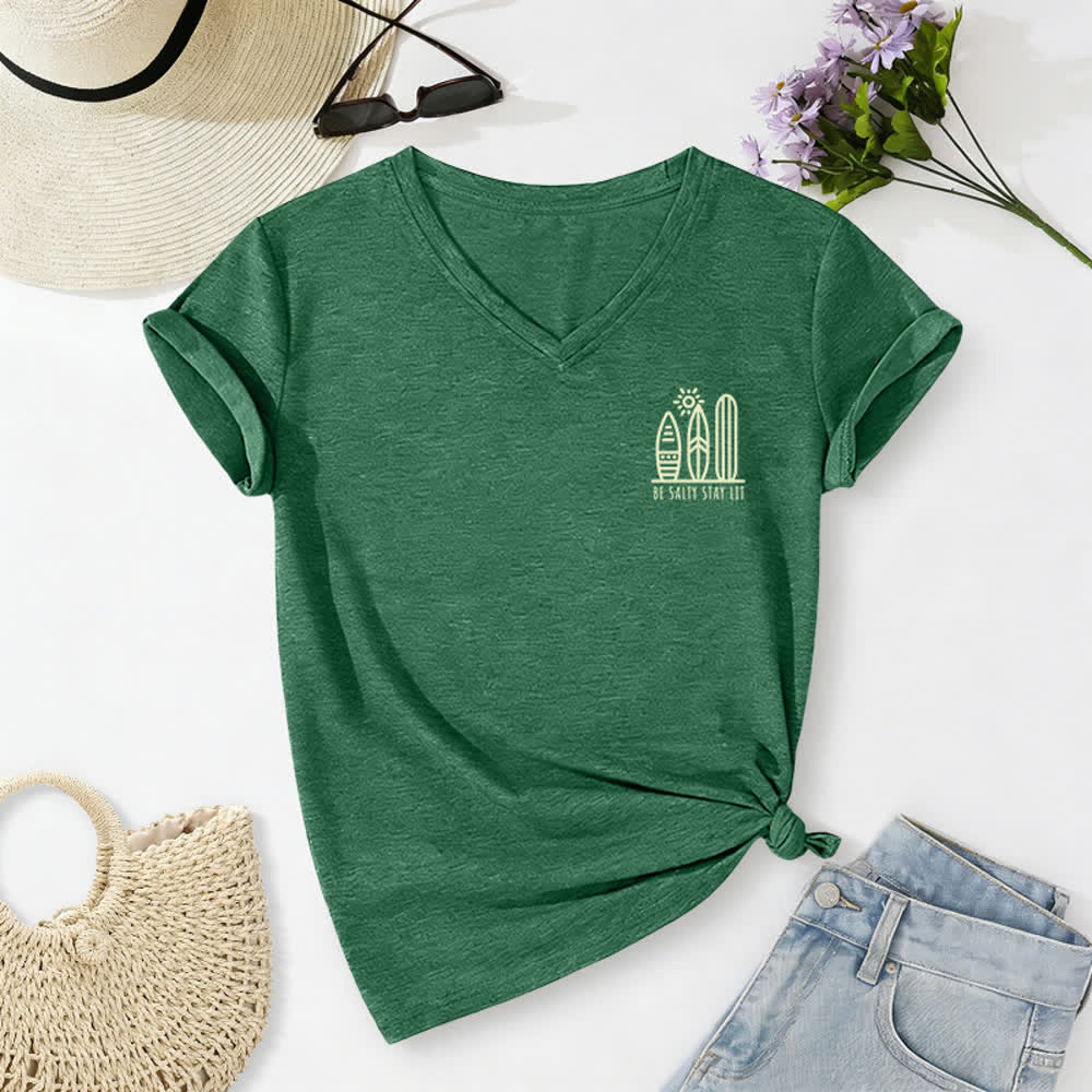 Christianartworkshop Women's Be Salty Stay Lit Printed Casual V-neck T-shirt - image 37