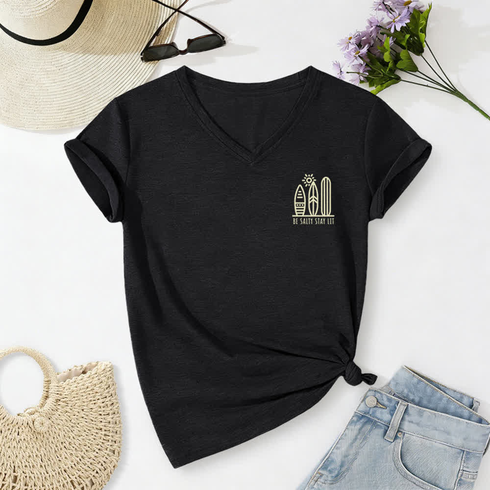 Christianartworkshop Women's Be Salty Stay Lit Printed Casual V-neck T-shirt - image 7