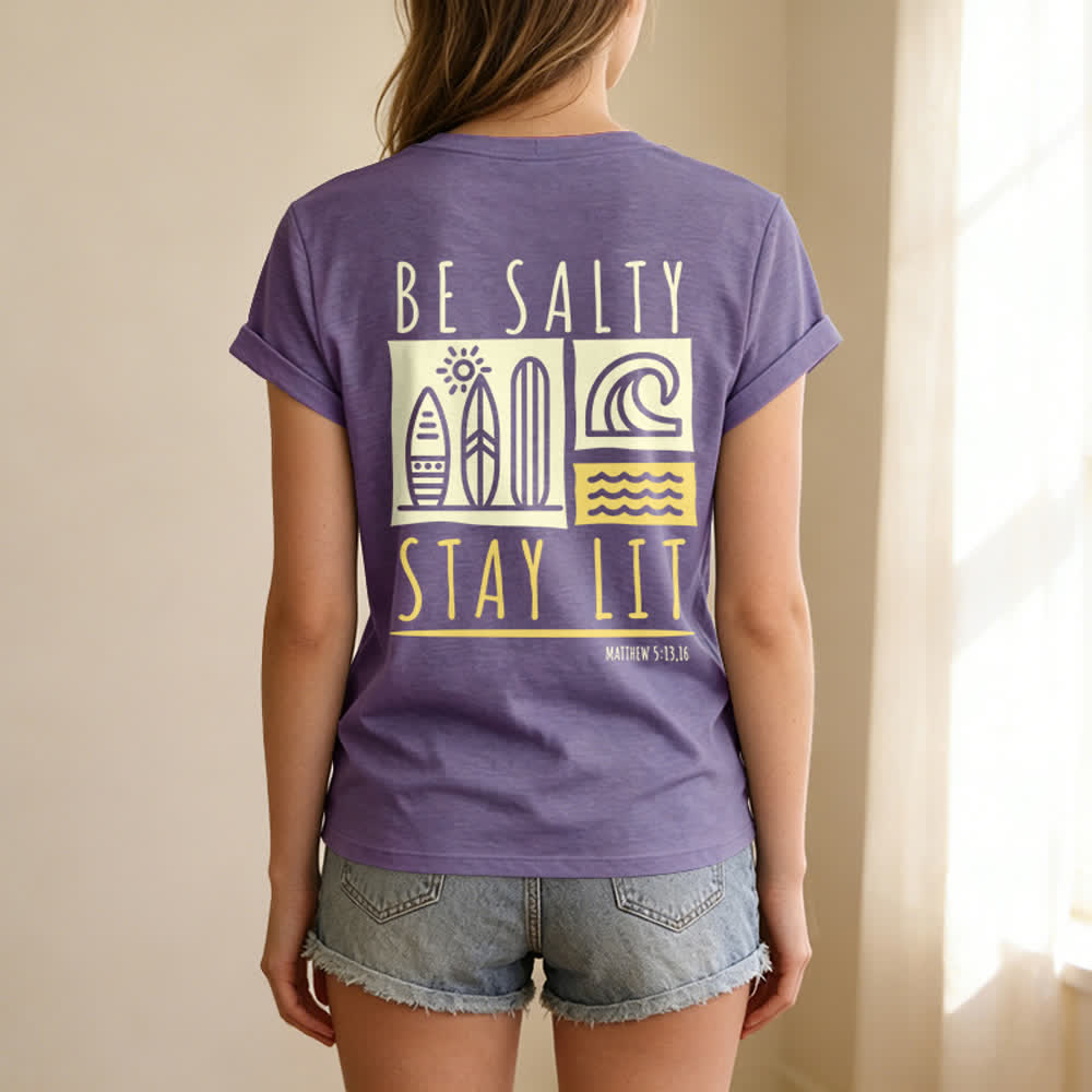 Christianartworkshop Women's Be Salty Stay Lit Printed Casual V-neck T-shirt - image 63