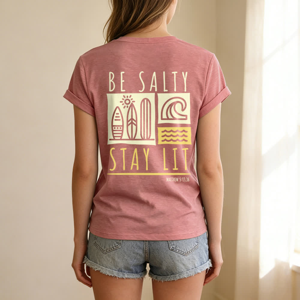 Christianartworkshop Women's Be Salty Stay Lit Printed Casual V-neck T-shirt - image 3