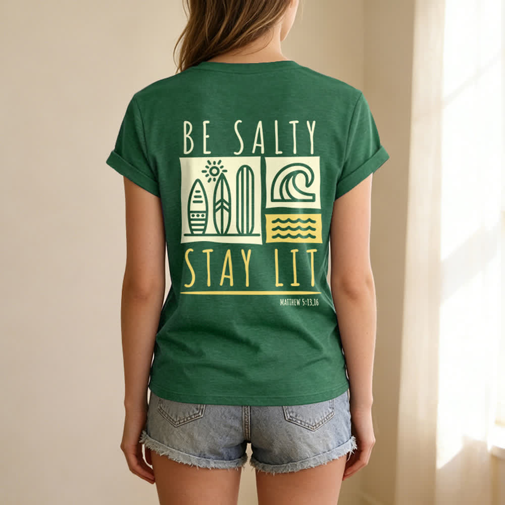 Christianartworkshop Women's Be Salty Stay Lit Printed Casual V-neck T-shirt - image 38