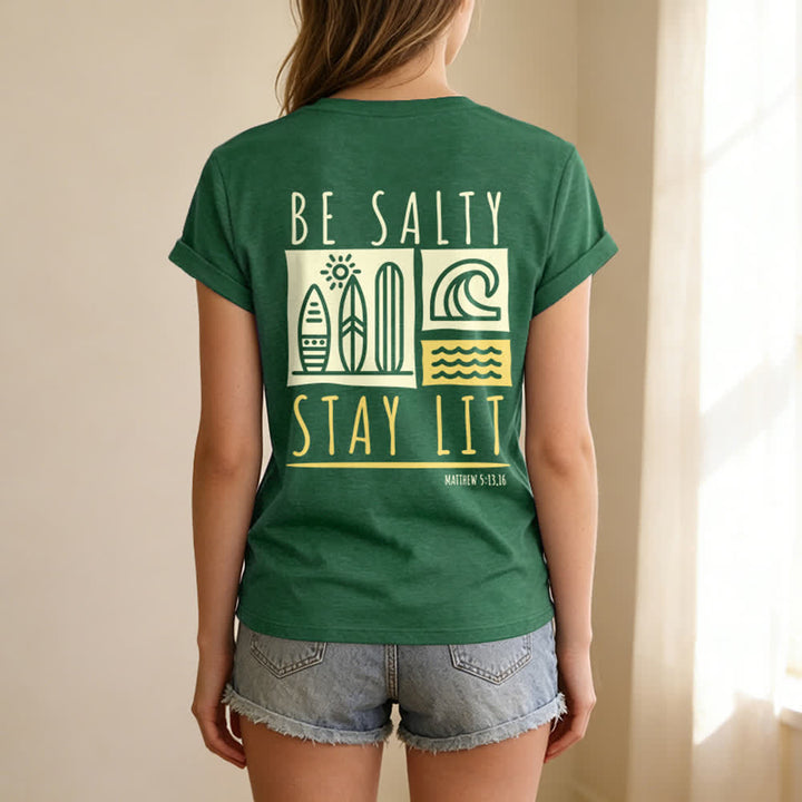 Christianartworkshop Women's Be Salty Stay Lit Printed Casual V-neck T-shirt - image 38