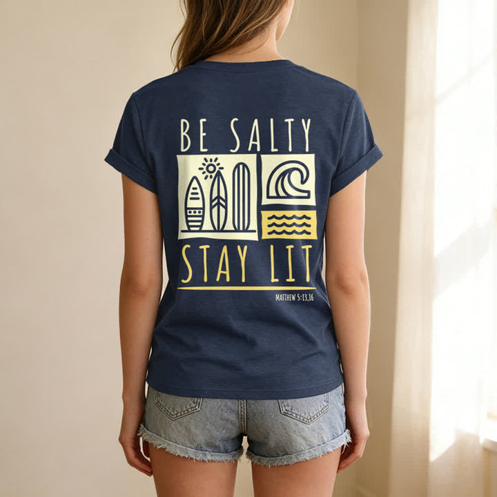 Christianartworkshop Women's Be Salty Stay Lit Printed Casual V-neck T-shirt - image 48