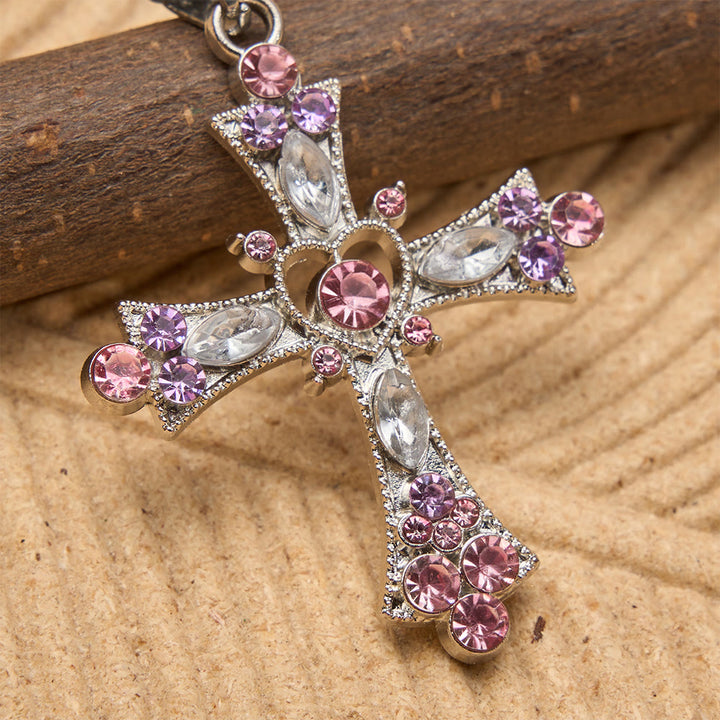 Christianartworkshop Pink & Purple Tone Zircon Cross Necklace with Heart Accent: A Dazzling Symbol of Love and Devotion - image 4