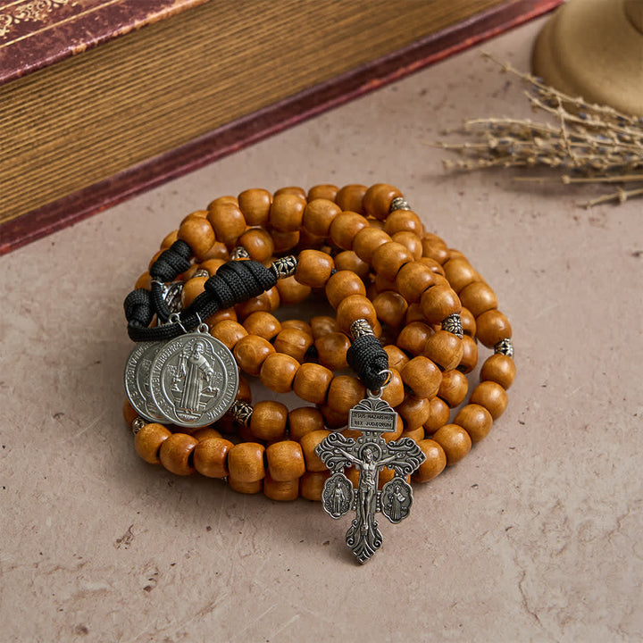 Christianartworkshop Traditional Rustic Wood 5/15/20 Decade Prayer Rosary with St. Benedict Medal & Crucifix - image 5