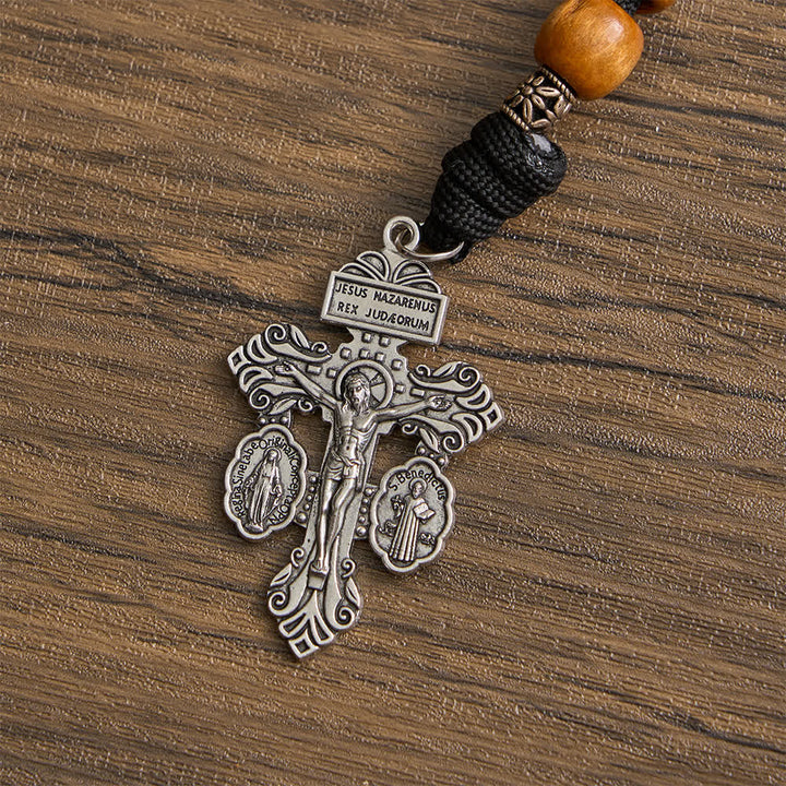 Christianartworkshop Traditional Rustic Wood Fifteen Decade Prayer Rosary with St. Benedict Medal & Crucifix - image 10