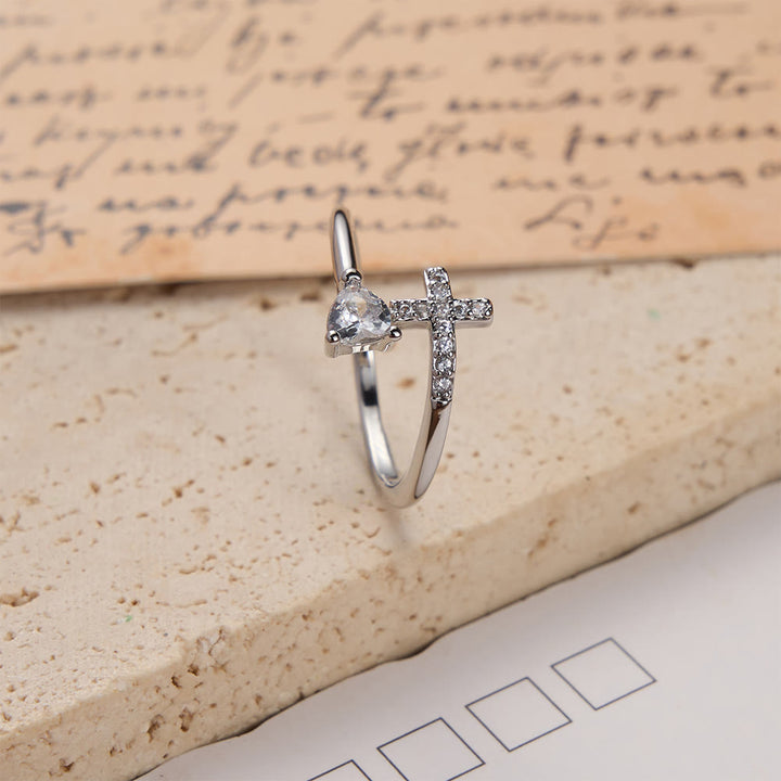 Christianartworkshop Two-Color Adjustable Ring with Paved Cross & Heart Zircon Accents: A Reminder of Sacred Grace - image 4