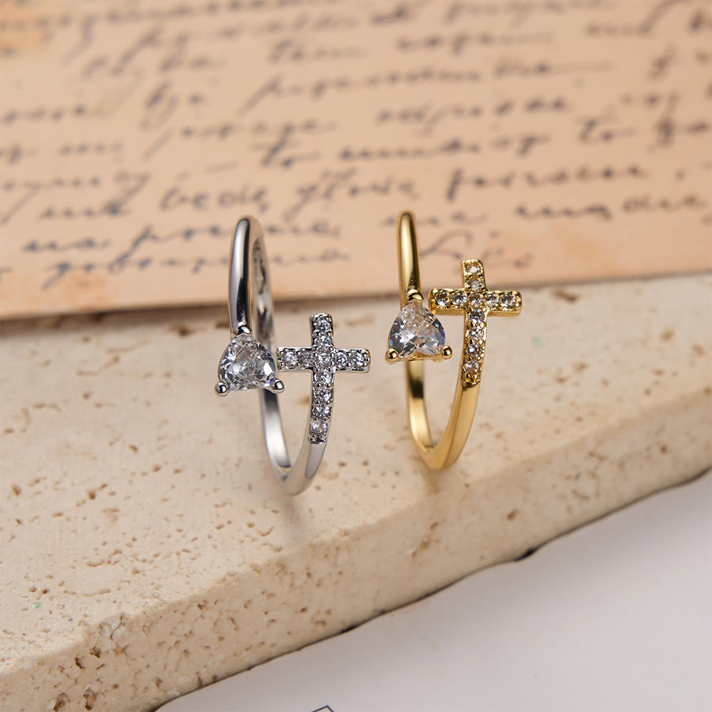 Christianartworkshop Two-Color Adjustable Ring with Paved Cross & Heart Zircon Accents: A Reminder of Sacred Grace - image 6
