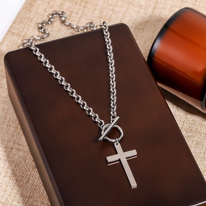 Christianartworkshop Sleek Cross Necklace with Toggle Clasp and Rolo Chain: A Reminder of Divine Grace - Silver - image 5