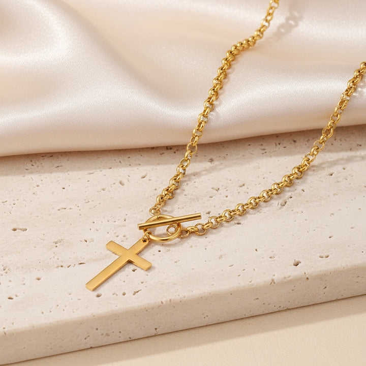 Christianartworkshop Sleek Cross Necklace with Toggle Clasp and Rolo Chain: A Reminder of Divine Grace - image 4