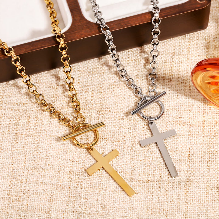 Christianartworkshop Sleek Cross Necklace with Toggle Clasp and Rolo Chain: A Reminder of Divine Grace - image 0