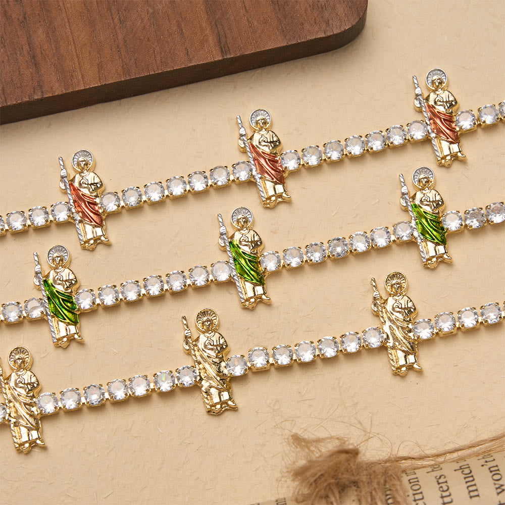 Christianartworkshop Sparkling Zircon Tennis Bracelet with St. Jude, St. Benedict, and Our Lady Motifs: A Reminder of Heavenly Grace - image 1