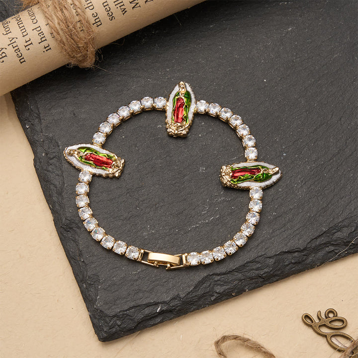 Christianartworkshop Sparkling Zircon Tennis Bracelet with St. Jude, St. Benedict, and Our Lady Motifs: A Reminder of Heavenly Grace - image 5