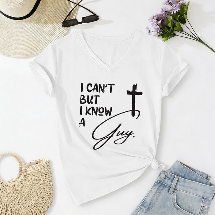 Christianartworkshop I Can't But I Know A Guy Print V-Neck T-shirt - White - 2XL - image 2