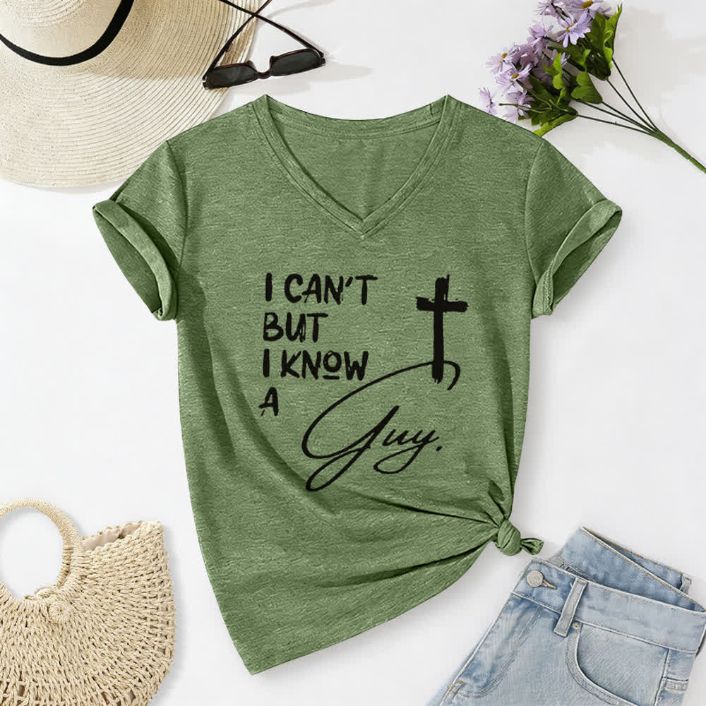 Christianartworkshop I Can't But I Know A Guy Print V-Neck T-shirt - Olive Green - 2XL - image 10