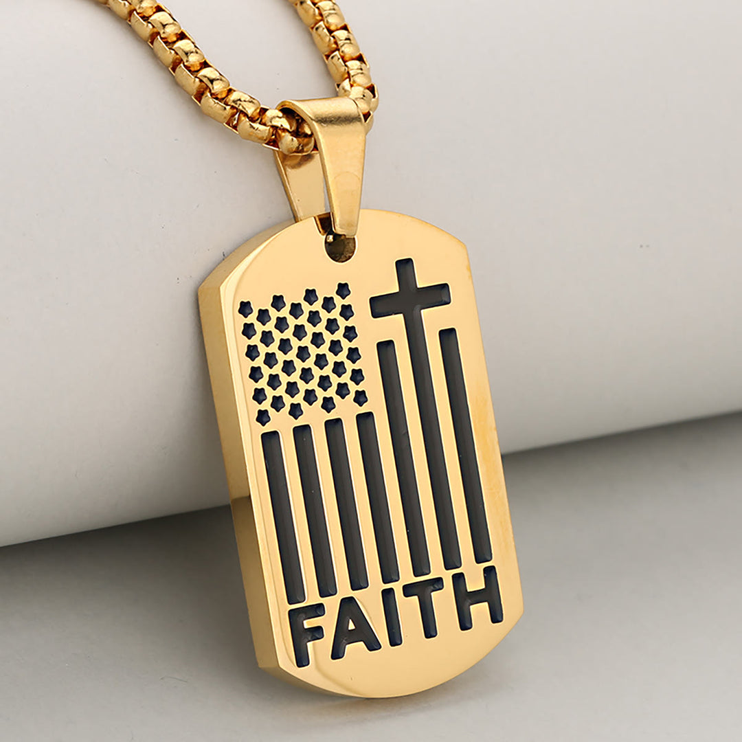 Christianartworkshop Patriotic Faith Cross Dog Tag Pendant with Box Chain: A Reminder of Divine and National Grace - Golden & Black - image 0