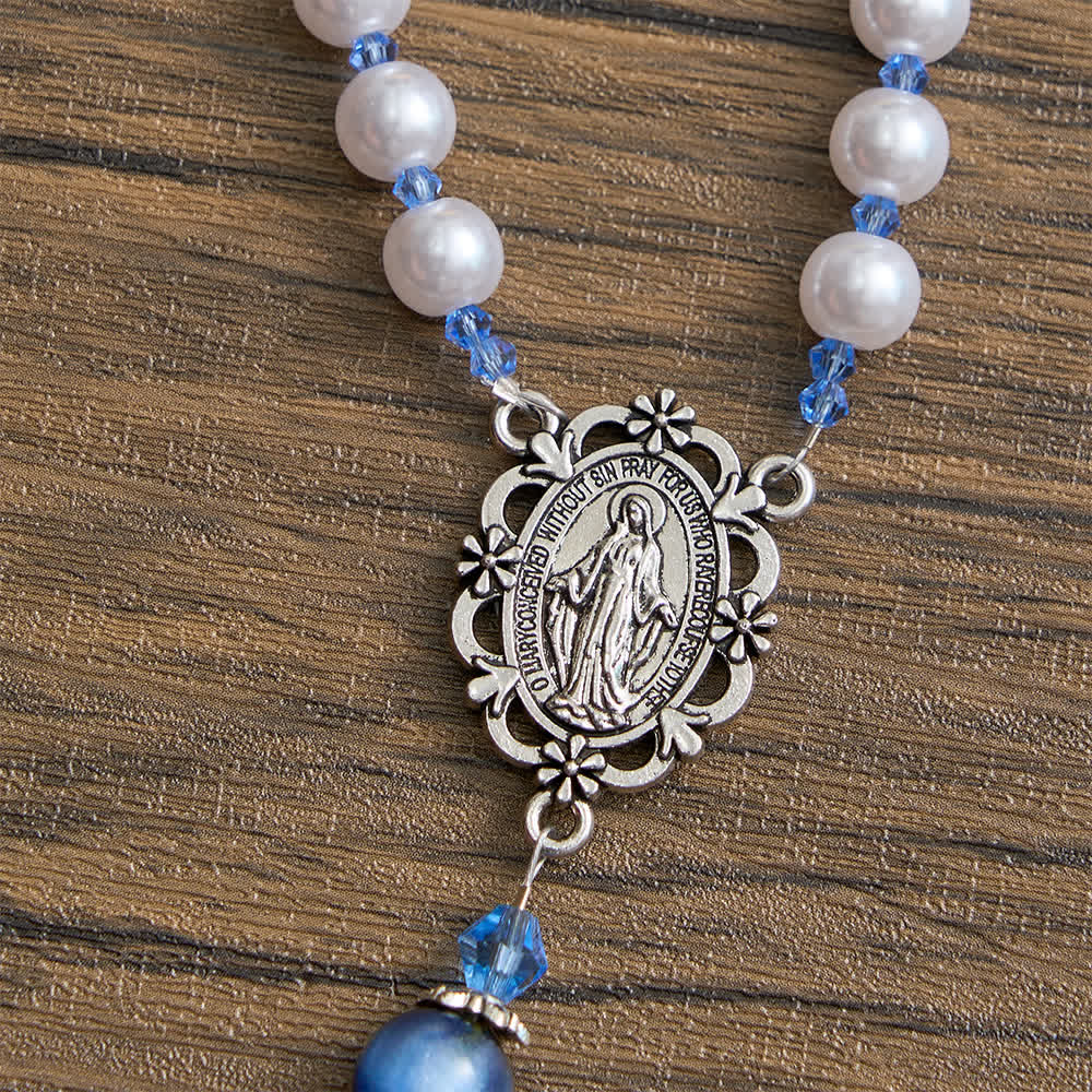 Christianartworkshop Blue-Green Gradient and White Beads Rosary with Our Lady - image 6