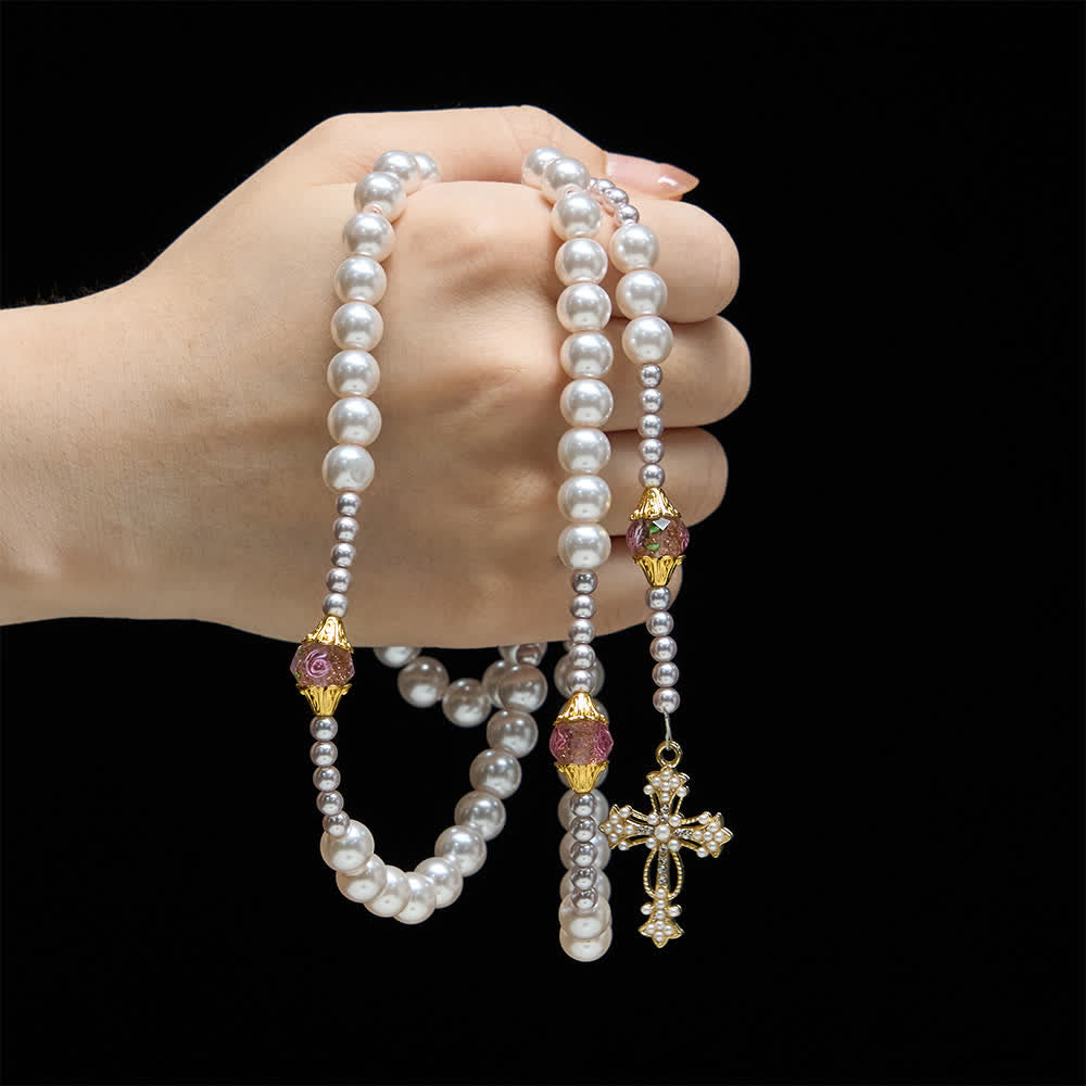 Christianartworkshop Ivory & Pink Rose Beads Guadalupe Rosary: Sacred Vintage Elegance - image 1