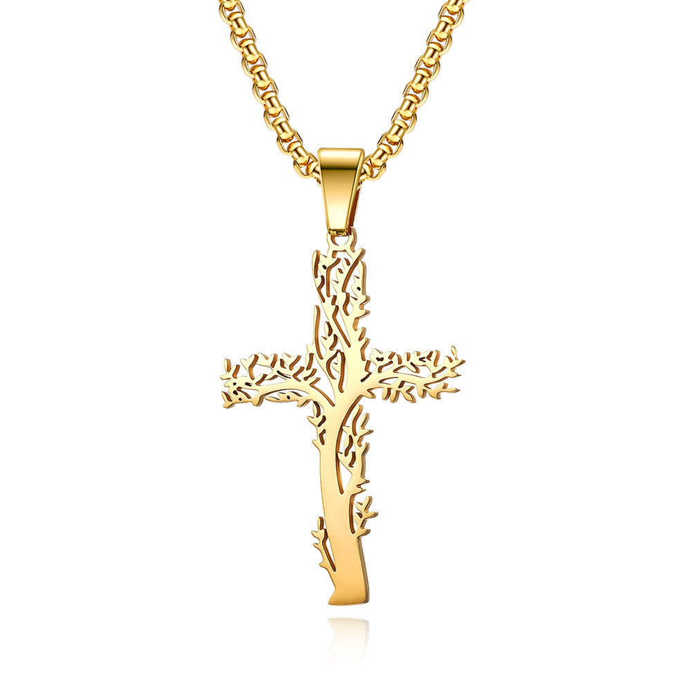 Christianartworkshop Tree of Life Cross Pendant Necklace in Three Finishes: A Symbol of Faith and Growth - Golden - image 2