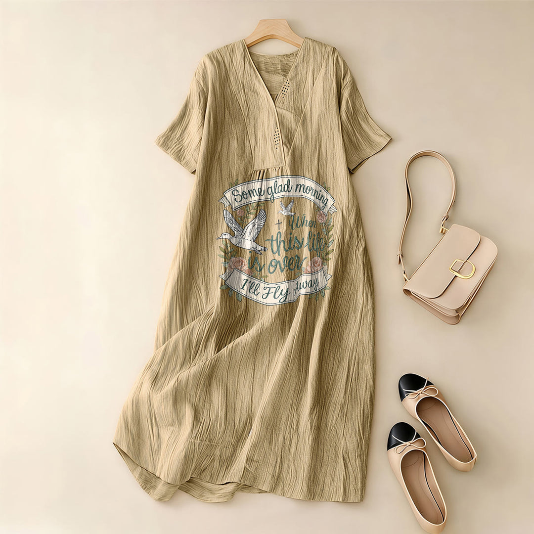 Christianartworkshop Some Glad Morning I'll Fly Away Floral Dove V-Neck Short Sleeve Midi Dress - image 7