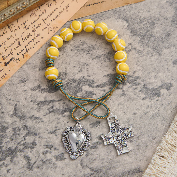Christianartworkshop Baseball Bead Pocket Rosary with Sacred Heart & Eucharist Cross - image 3