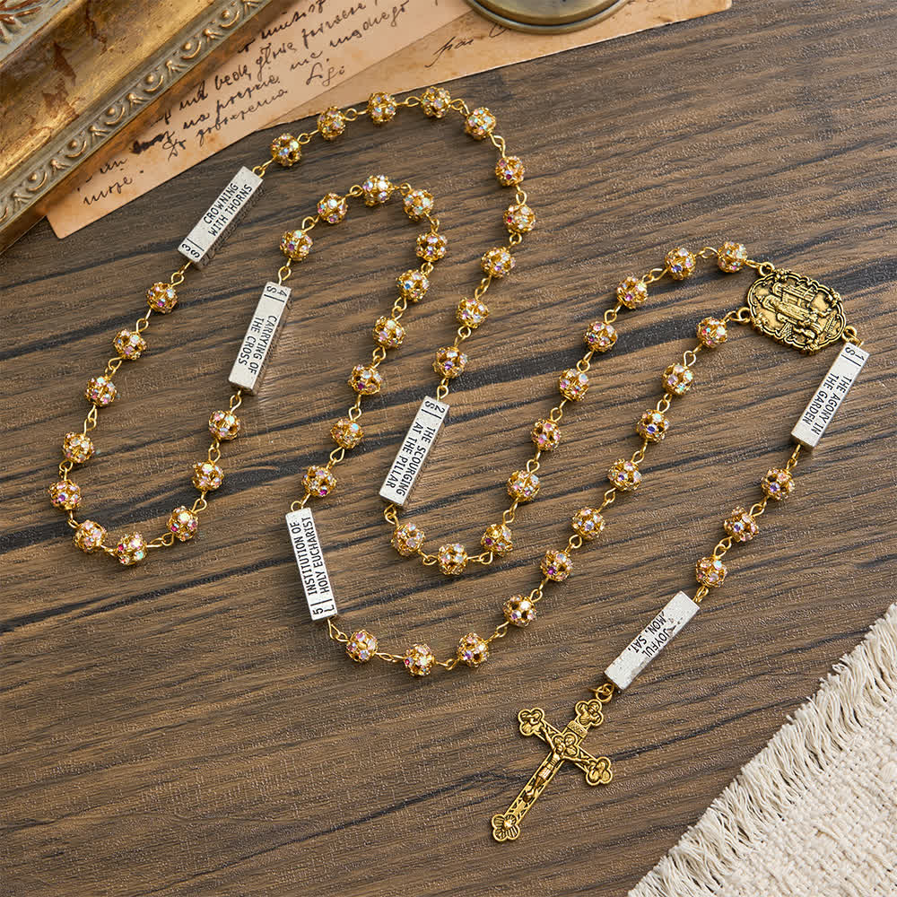 Christianartworkshop Golden Rhinestone Six Tablets Rosary with Our Lady of Fatima - image 4