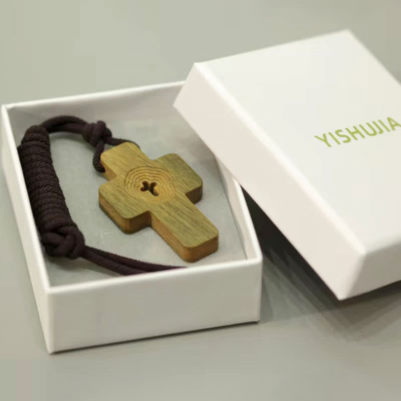 Christianartworkshop Green Sandalwood Cross Pendant Necklace with Central Cutout: A Symbol of Natural Grace - image 3
