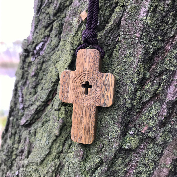 Christianartworkshop Green Sandalwood Cross Pendant Necklace with Central Cutout: A Symbol of Natural Grace - Green Sandalwood - image 0