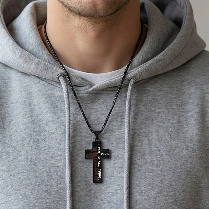 Christianartworkshop Timeless Football Cross Necklace with Scripture Engraving and Black & Silver Options - image 3