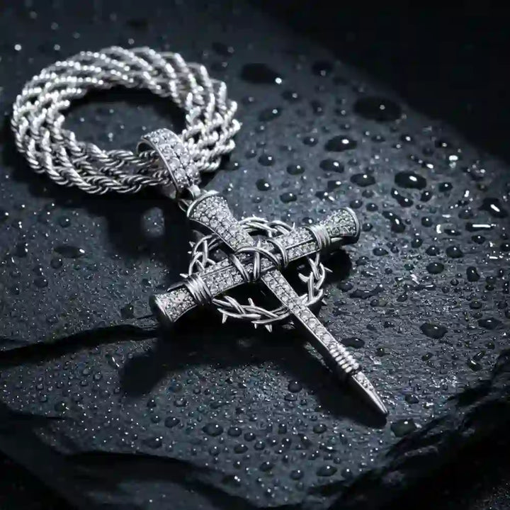 Christianartworkshop Pave Zircon Nail Cross Necklace with Crown of Thorns: A Reminder of Divine Love - image 3