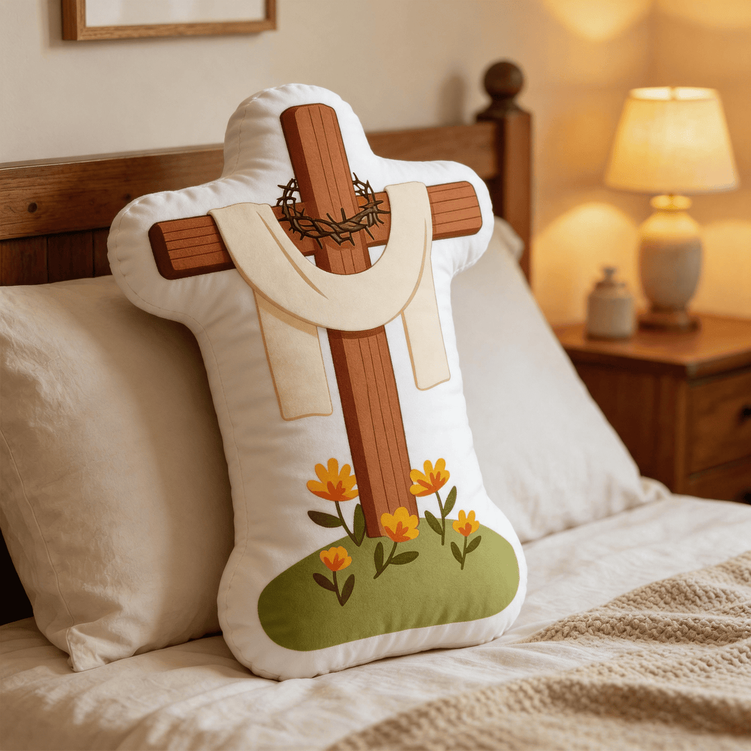 Christianartworkshop Floral Cross with Crown of Thorns and Cloth Drape Faith-Inspired Decorative Pillow - image 2
