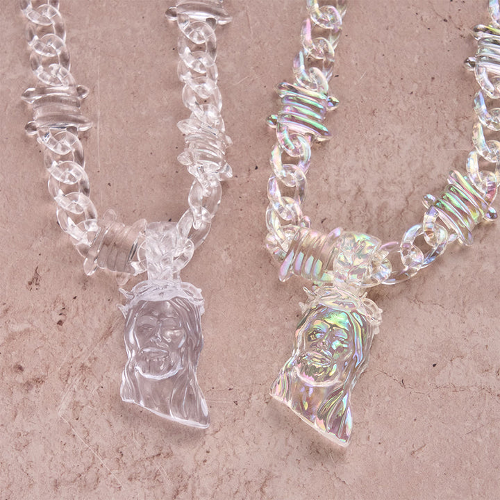 Christianartworkshop Bold Iridescent Acrylic Jesus Necklace with Chunky Spiked Chain: A Daily Symbol of Strength and Hope - image 1