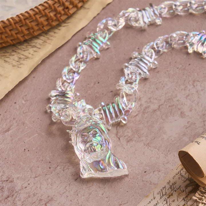 Christianartworkshop Bold Iridescent Acrylic Jesus Necklace with Chunky Spiked Chain: A Daily Symbol of Strength and Hope - image 4