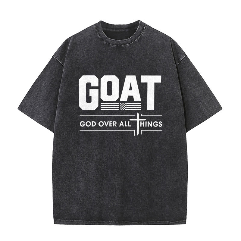Christianartworkshop GOAT God Over All Things Faith Statement Washed Unisex T-Shirt - Black - 5XL - image 0
