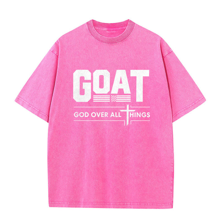 Christianartworkshop GOAT God Over All Things Faith Statement Washed Unisex T-Shirt - Pink - 5XL - image 5