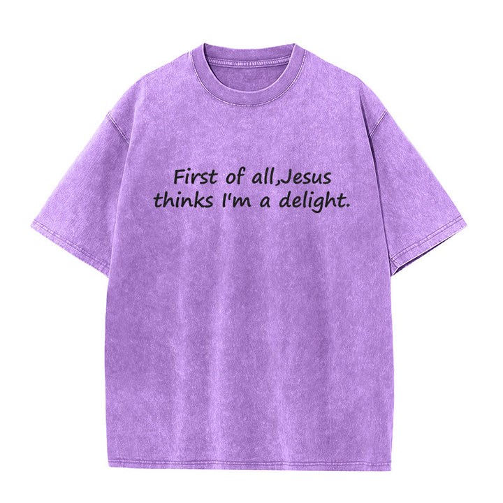Christianartworkshop "First of All, Jesus Thinks I'm a Delight" Faith Quote Washed Unisex T-Shirt - Purple - 5XL - image 6