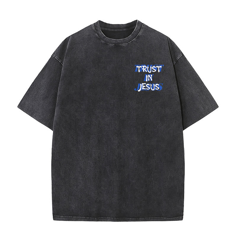 Christianartworkshop Trust In Jesus Psalm 37 5 Front And Back Print Washed Unisex T-Shirt - image 5
