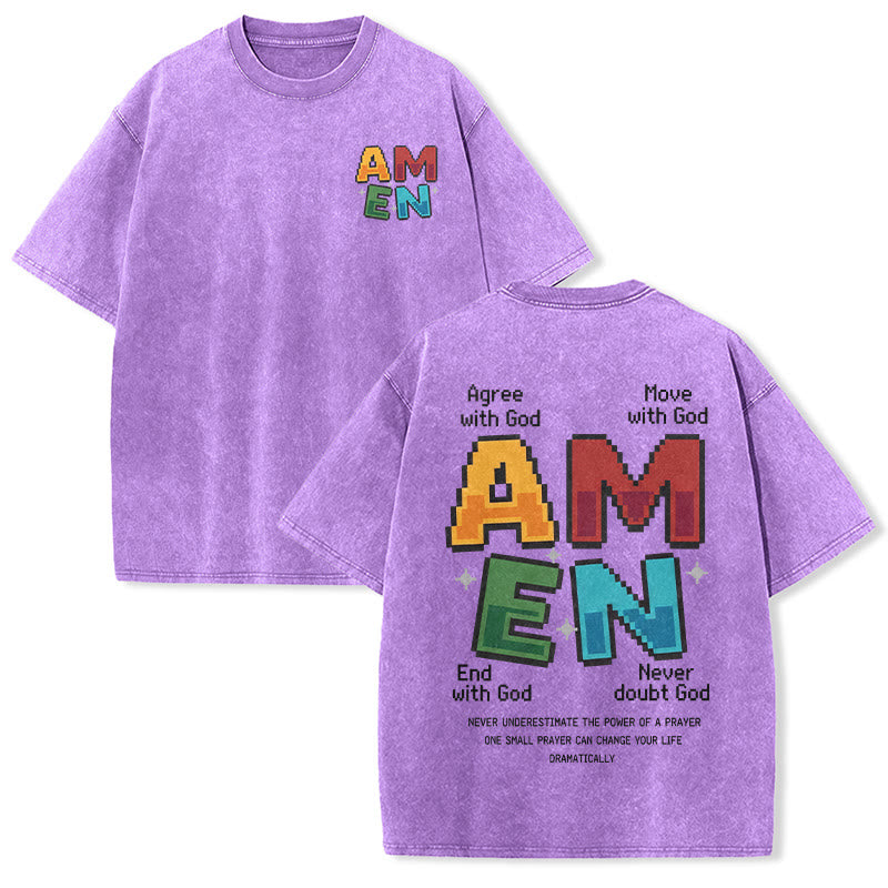 Christianartworkshop Amen Pixel Art Agree Move End Never Acronym Front And Back Print Washed T-Shirt - Purple - 5XL - image 18