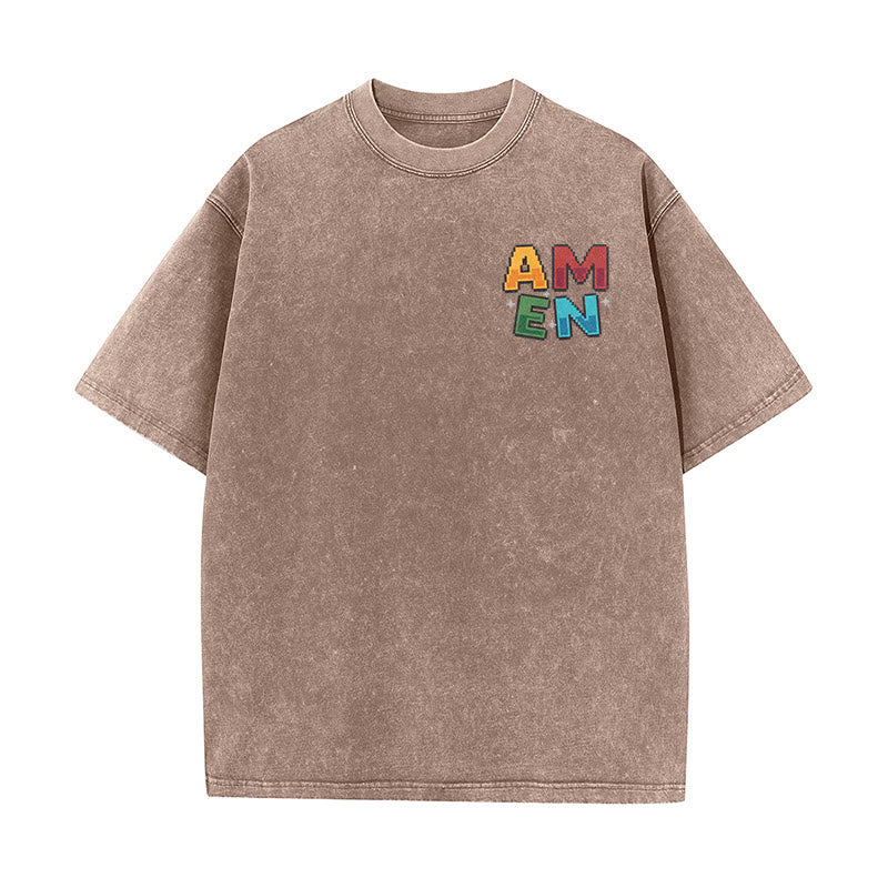 Christianartworkshop Amen Pixel Art Agree Move End Never Acronym Front And Back Print Washed T-Shirt - image 1