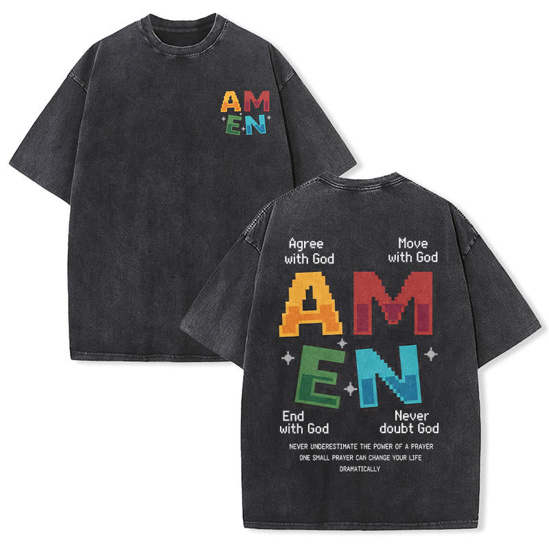 Christianartworkshop Amen Pixel Art Agree Move End Never Acronym Front And Back Print Washed T-Shirt - Black - 5XL - image 6