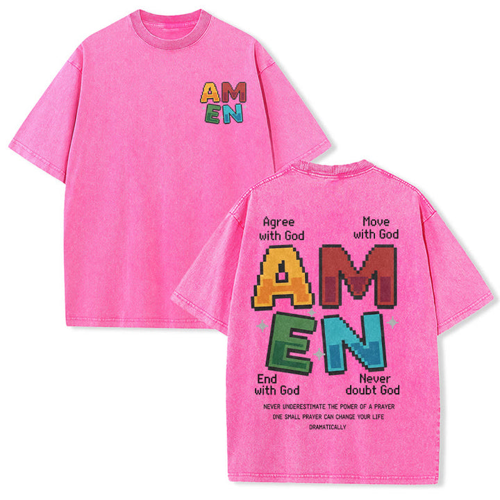 Christianartworkshop Amen Pixel Art Agree Move End Never Acronym Front And Back Print Washed T-Shirt - Pink - 5XL - image 15