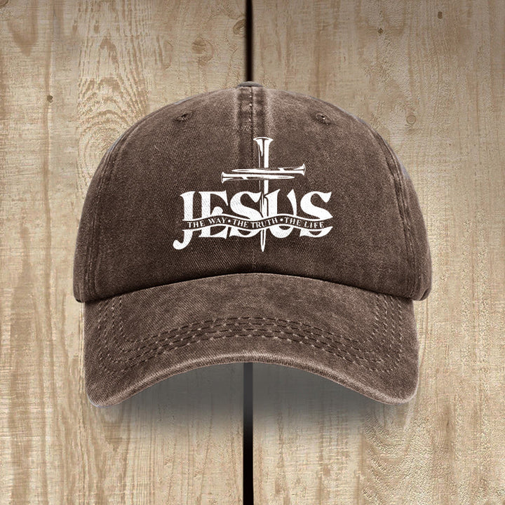 Christianartworkshop Jesus The Way The Truth The Life Nails Cross Embroidered Washed Baseball Cap - Coffee - image 14