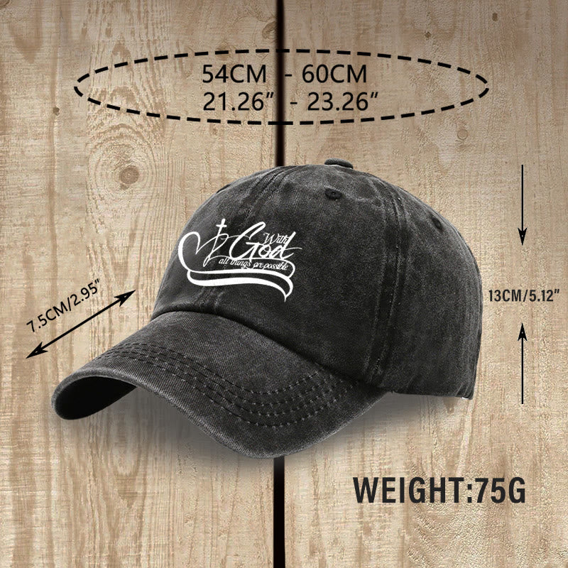 Christianartworkshop With God All Things Are Possible Heart Cross Script Washed Baseball Cap - image 5